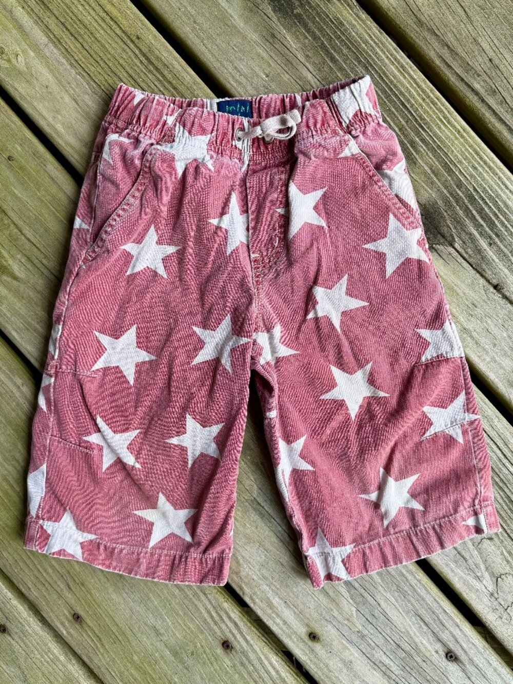 Mini Boden Star Pull On Canvas Shorts Red White Kids Size 5Y Boys Girls Unisex